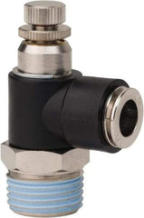 PRO-SOURCE - 1/2" NPT x 3/8" Tube OD Right Angle Flow Control Valve - 0 to 113.76 psi & Techno Polymer, Brass, Steel Material - USA Tool & Supply