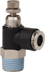 PRO-SOURCE - 3/8" NPT x 5/16" Tube OD Right Angle Flow Control Valve - 0 to 113.76 psi & Techno Polymer, Brass, Steel Material - USA Tool & Supply