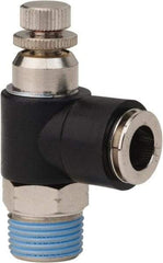 PRO-SOURCE - 3/8" NPT x 3/8" Tube OD Right Angle Flow Control Valve - 0 to 113.76 psi & Techno Polymer, Brass, Steel Material - USA Tool & Supply
