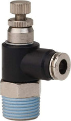 PRO-SOURCE - 3/8" NPT x 1/4" Tube OD Right Angle Flow Control Valve - 0 to 113.76 psi & Techno Polymer, Brass, Steel Material - USA Tool & Supply
