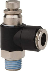 PRO-SOURCE - 1/4" NPT x 3/8" Tube OD Right Angle Flow Control Valve - 0 to 113.76 psi & Techno Polymer, Brass, Steel Material - USA Tool & Supply