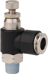 PRO-SOURCE - 1/8" NPT x 5/16" Tube OD Right Angle Flow Control Valve - 0 to 113.76 psi & Techno Polymer, Brass, Steel Material - USA Tool & Supply