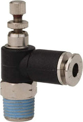 PRO-SOURCE - 1/8" NPT x 5/32" Tube OD Right Angle Flow Control Valve - 0 to 113.76 psi & Techno Polymer, Brass, Steel Material - USA Tool & Supply