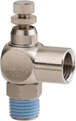 PRO-SOURCE - 1/4" Male NPT x 1/4" Female NPT Right Angle Flow Control Valve - 0 to 113.76 psi & Nickel Plated Brass Material - USA Tool & Supply