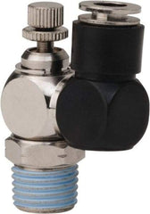 PRO-SOURCE - 1/4" Male NPT x 1/4" Tube OD Flow Control Offset Inline Valve - 0 to 113.76 psi & Techno Polymer, Brass, Steel Material - USA Tool & Supply