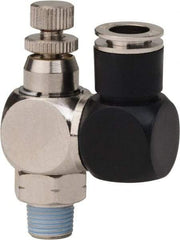 Value Collection - 1/8" Male NPT x 5/16" Tube OD Flow Control Offset Inline Valve - 0 to 113.76 psi & Techno Polymer, Brass, Steel Material - USA Tool & Supply