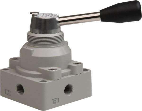 Value Collection - 1/4" NPT Manual Mechanical Valve - 4-Way, 3 Position with L Cock Device, 0.976 CV Rate & 127.98 Max psi - USA Tool & Supply