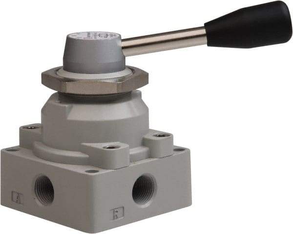 Value Collection - 3/8" NPT Manual Mechanical Valve - 4-Way, 3 Position with I Panel Nut, 0.976 CV Rate & 127.98 Max psi - USA Tool & Supply