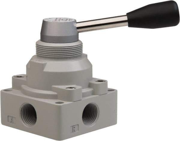 PRO-SOURCE - 1/2" NPT Manual Mechanical Valve - 4-Way, 3 Position, Lever, 0.98 CV Rate & 127.98 Max psi - USA Tool & Supply