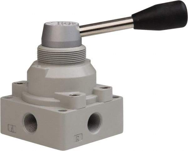 PRO-SOURCE - 3/8" NPT Manual Mechanical Valve - 4-Way, 3 Position, Lever, 0.98 CV Rate & 127.98 Max psi - USA Tool & Supply