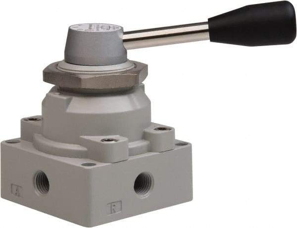 Value Collection - 1/4" NPT Manual Mechanical Valve - 4-Way, 3 Position with I Panel Nut, Lever, 0.98 CV Rate & 127.98 Max psi - USA Tool & Supply