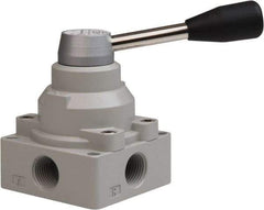 PRO-SOURCE - 1/2" NPT Manual Mechanical Valve - 4-Way, 2 Position, Lever, 0.98 CV Rate & 127.98 Max psi - USA Tool & Supply