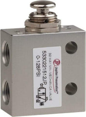 PRO-SOURCE - 1/8" NPT 3 Way, 2 Position Mini Mechanical Valve - 0.298 CV Rate, 7 CFM, 127.98 Max psi, Palm Button/Spring Actuator - USA Tool & Supply