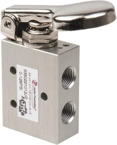 PRO-SOURCE - 1/8" NPT 5 Way, 2 Position Mini Mechanical Valve - 0.34 CV Rate, 9 CFM, 127.98 Max psi, Finger Button/Spring Actuator - USA Tool & Supply