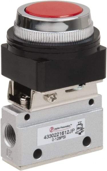 PRO-SOURCE - 1/8" NPT Mechanically Operated Air Valve - 3 Way, 2 Position, Flush Palm Button/Spring, 0.1 CV Rate & 127.98 Max psi - USA Tool & Supply