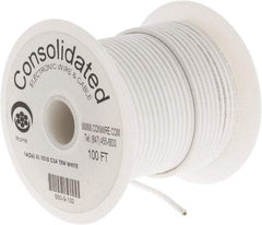 Made in USA - 16 AWG, 26 Strand, 100' OAL, Tinned Copper Hook Up Wire - White PVC Jacket, 0.117" Diam - USA Tool & Supply