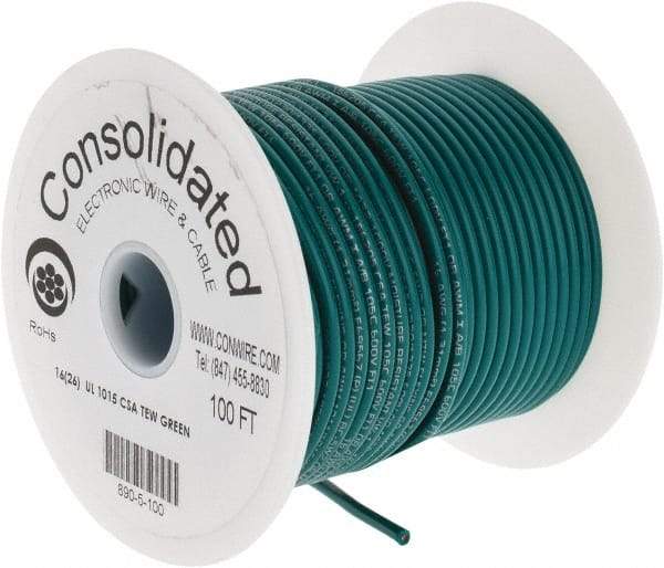 Made in USA - 16 AWG, 26 Strand, 100' OAL, Tinned Copper Hook Up Wire - Green PVC Jacket, 0.117" Diam - USA Tool & Supply