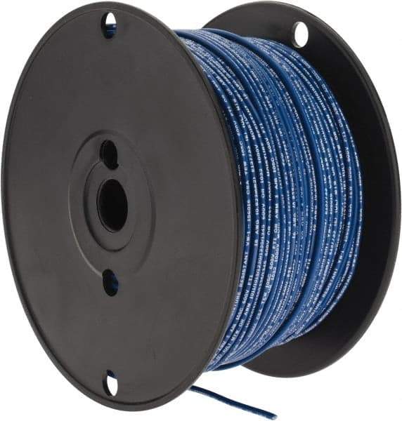 Made in USA - 18 AWG, 16 Strand, 500' OAL, Tinned Copper Hook Up Wire - Blue PVC Jacket, 0.106" Diam - USA Tool & Supply