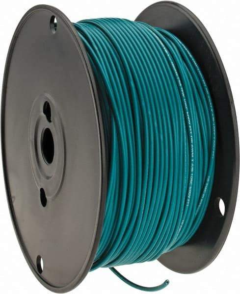 Made in USA - 18 AWG, 16 Strand, 500' OAL, Tinned Copper Hook Up Wire - Green PVC Jacket, 0.106" Diam - USA Tool & Supply