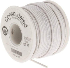 Made in USA - 22 AWG, 7 Strand, 100' OAL, Tinned Copper Hook Up Wire - White PVC Jacket, 0.091" Diam - USA Tool & Supply