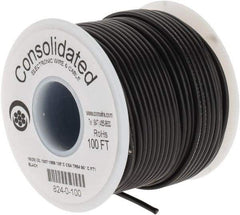 Made in USA - 16 AWG, 26 Strand, 100' OAL, Tinned Copper Hook Up Wire - Black PVC Jacket, 0.092" Diam - USA Tool & Supply