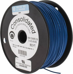 Made in USA - 20 AWG, 10 Strand, 500' OAL, Tinned Copper Hook Up Wire - Blue PVC Jacket, 0.07" Diam - USA Tool & Supply