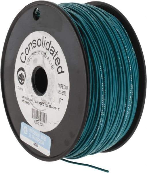 Made in USA - 20 AWG, 10 Strand, 500' OAL, Tinned Copper Hook Up Wire - Green PVC Jacket, 0.07" Diam - USA Tool & Supply