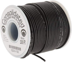 Made in USA - 20 AWG, 10 Strand, 100' OAL, Tinned Copper Hook Up Wire - Black PVC Jacket, 0.07" Diam - USA Tool & Supply