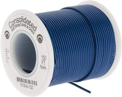 Made in USA - 22 AWG, 7 Strand, 100' OAL, Tinned Copper Hook Up Wire - Blue PVC Jacket, 0.062" Diam - USA Tool & Supply