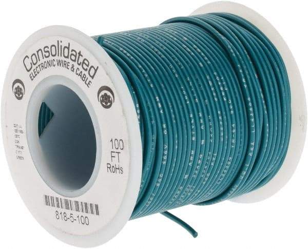 Made in USA - 22 AWG, 7 Strand, 100' OAL, Tinned Copper Hook Up Wire - Green PVC Jacket, 0.062" Diam - USA Tool & Supply