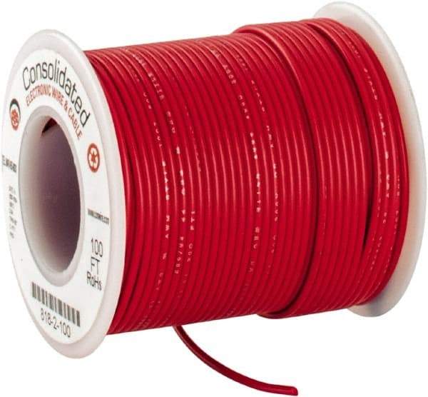 Made in USA - 22 AWG, 7 Strand, 100' OAL, Tinned Copper Hook Up Wire - Red PVC Jacket, 0.062" Diam - USA Tool & Supply