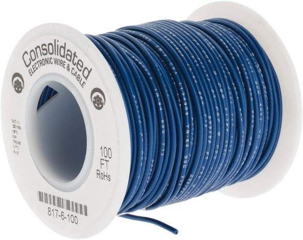 Made in USA - 24 AWG, 7 Strand, 100' OAL, Tinned Copper Hook Up Wire - Blue PVC Jacket, 0.056" Diam - USA Tool & Supply