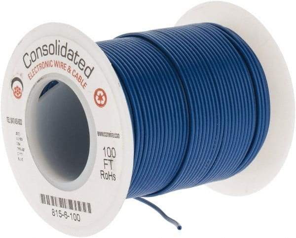 Made in USA - 26 AWG, 7 Strand, 100' OAL, Tinned Copper Hook Up Wire - Blue PVC Jacket, 0.051" Diam - USA Tool & Supply