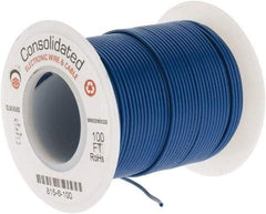 Made in USA - 26 AWG, 7 Strand, 100' OAL, Tinned Copper Hook Up Wire - Blue PVC Jacket, 0.051" Diam - USA Tool & Supply