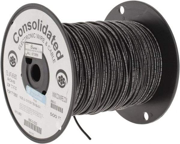 Made in USA - 16 AWG, 26 Strand, 500' OAL, Tinned Copper Hook Up Wire - Black PVC Jacket, 0.117" Diam - USA Tool & Supply