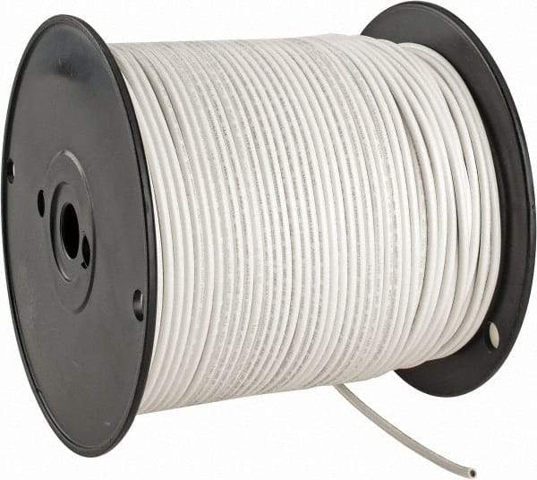 Made in USA - 12 AWG, 65 Strand, 500' OAL, Tinned Copper Hook Up Wire - White PVC Jacket, 0.155" Diam - USA Tool & Supply