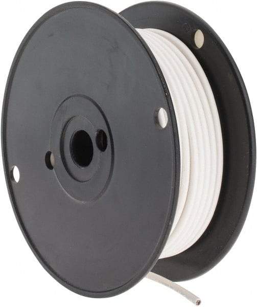 Made in USA - 10 AWG, 105 Strand, 100' OAL, Tinned Copper Hook Up Wire - White PVC Jacket, 0.18" Diam - USA Tool & Supply