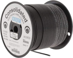 Made in USA - 12 AWG, 65 Strand, 500' OAL, Tinned Copper Hook Up Wire - Black PVC Jacket, 0.155" Diam - USA Tool & Supply