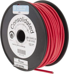 Made in USA - 12 AWG, 65 Strand, 100' OAL, Tinned Copper Hook Up Wire - Red PVC Jacket, 0.155" Diam - USA Tool & Supply