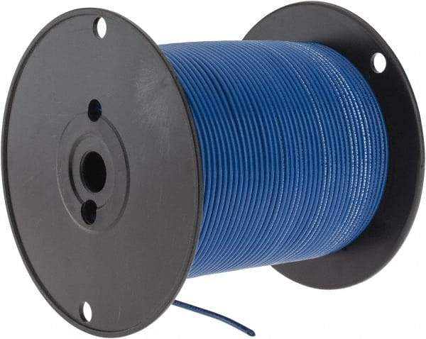 Made in USA - 14 AWG, 41 Strand, 500' OAL, Tinned Copper Hook Up Wire - Blue PVC Jacket, 0.136" Diam - USA Tool & Supply