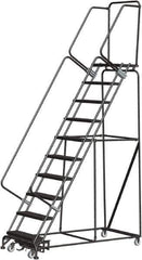Ballymore - 133" 10 Step Rolling Warehouse Ladder - Lock Step Rolling Safety Ladder, 450 Lb Capacity, 100" Platform Height, 32" Base Width x 74" Base Depth, Perforated Tread - USA Tool & Supply
