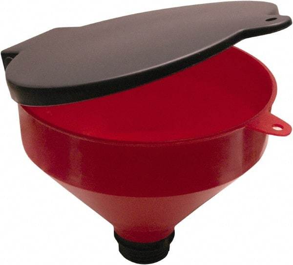 Funnel King - 8" High x 9-1/8" Diam, Polypropylene, Manual Closing Drum Funnel with Lockable Lid - 55 Gal Drum/Pail Capacity - USA Tool & Supply