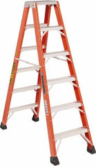 Louisville - 5 Steps, 6' High, Type IAA Rating, Fiberglass Twin Front Ladder - 375 Lb Capacity, 23" Base Width - USA Tool & Supply