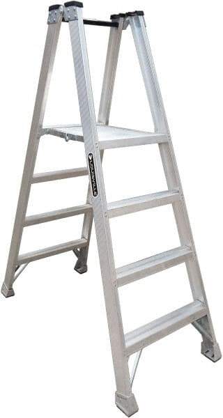 Louisville - 3 Steps, 4' High, Type IA Rating, Aluminum Platform Ladder - 300 Lb Capacity, 25-3/8" Base Width - USA Tool & Supply