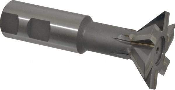 Made in USA - 2" Diam x 5/8" Width of Cut, 45° Included Angle, Carbide-Tipped Dovetail Cutter - 1" Shank Diam, 4-1/4" Overall Length, 0.02" Corner Radius, Weldon Flat, Uncoated - USA Tool & Supply