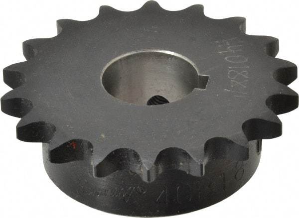 Browning - 18 Teeth, 1/2" Chain Pitch, Chain Size 40, Finished Bore Sprocket - 1" Bore Diam, 2.879" Pitch Diam, 3.14" Outside Diam - USA Tool & Supply