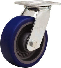 Hamilton - 6" Diam x 2" Wide x 7-1/2" OAH Top Plate Mount Swivel Caster - Polyurethane Mold onto Cast Iron Center, 900 Lb Capacity, Sealed Precision Ball Bearing, 4 x 4-1/2" Plate - USA Tool & Supply