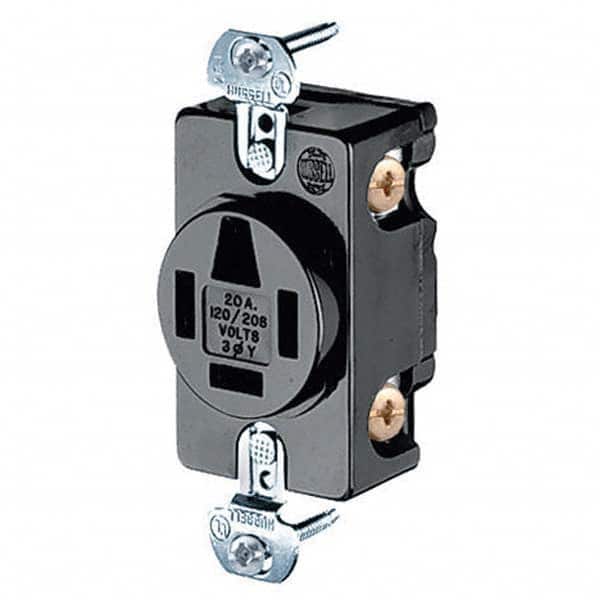 Hubbell Wiring Device-Kellems - 120/208 VAC 20A NEMA 18-20R Industrial Grade Black Straight Blade Single Receptacle - USA Tool & Supply