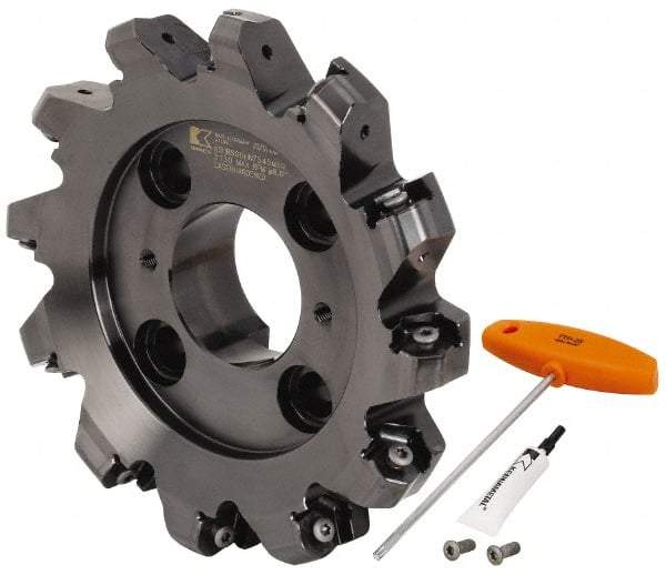 Kennametal - 8" Cut Diam, 2-1/2" Arbor Hole, 8mm Max Depth of Cut, 45° Indexable Chamfer & Angle Face Mill - 12 Inserts, HNPJ 1307... Insert, Right Hand Cut, 12 Flutes, Through Coolant, Series Dodeka Max - USA Tool & Supply