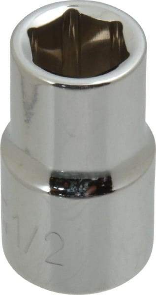 Paramount - 1/2", 1/2" Drive, Standard Hand Socket - 6 Points, 1-1/2" OAL, Steel, Chrome Finish - USA Tool & Supply